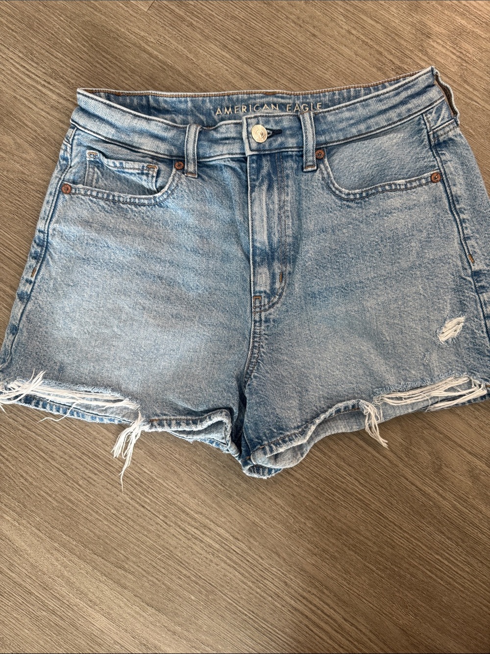 American Eagle Outfitters Mom Shorts Light Blue Distressed Denim Cutoff Shorts
